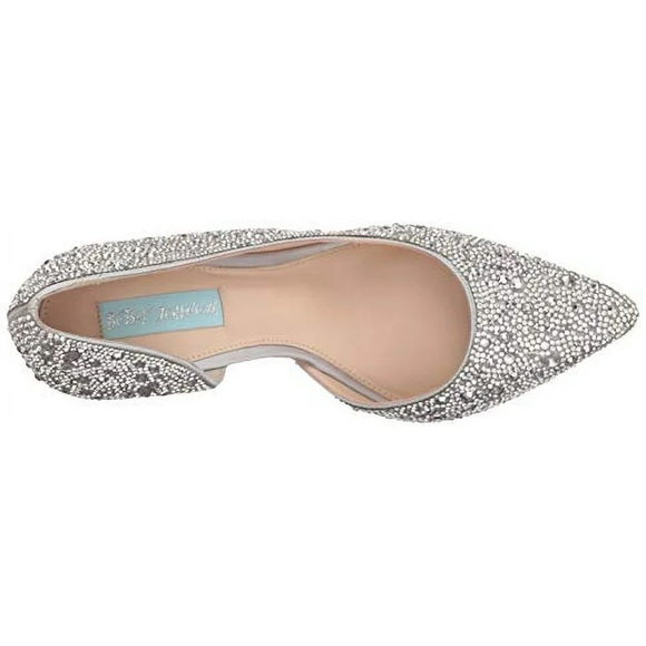 BNWTIB!Blue by Betsey Johnson,SB-HAZIL Silver Satin Rhinestone D'Orsay Stilettos - Picture 8 of 16